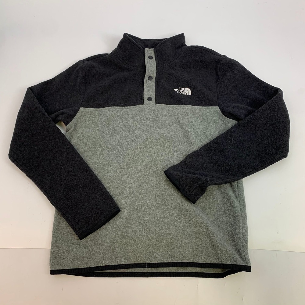 The North Face Color Block Fleece‎ Pullover Boys L 14 16 Black Gray Snap Neck